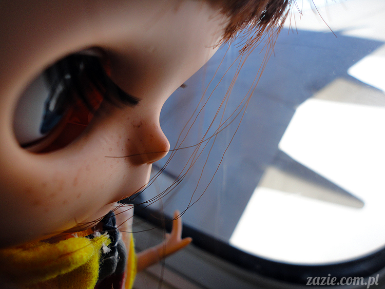 Orka Blythe doll lalka Simply Chocolate custom by Zazie kieszonkowy atlas chmur, above the clouds, airplane view 