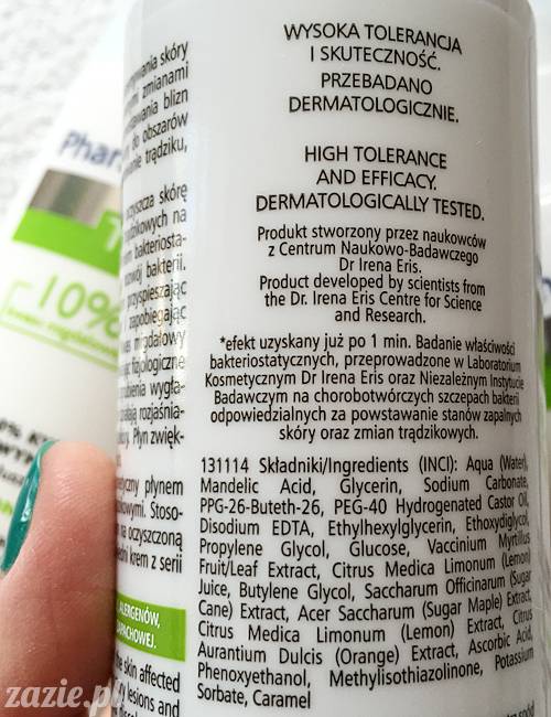recenzje kosmetyków, opinie o kosmetykach, Pharmaceris T, Sebo Almond Claris, płyn oczyszczający bakteriostatyczny z 2% kwasem migdałowym